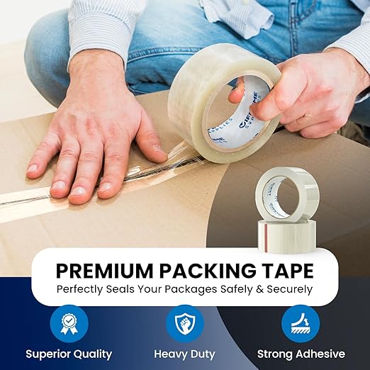 12 Rolls | 2.4 mil Clear | 65 Yards Each (780 Yards Total) | 2" Premium Packing Tape Heavy Duty Packaging Tape for Shipping Moving Stronger Thicker