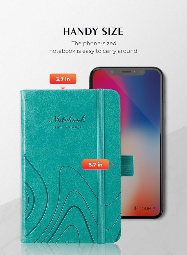 AISBUGUR Pocket Notebook, Small Notebook, 2-Pack Total 320 Pages,3.7" x 5.7" Pocket Notebook (2 Pack, Turquoise Wave)