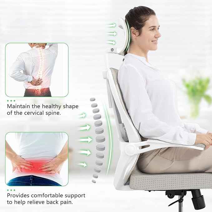 Desk Office Chair, Ergonomic High Back Comfy Computer Chairs with Wheels, Swivel Gaming Home Mesh Chair Comfortable Lumbar Support, Comfy Arms for Study, Home,Bedroom（Khaki）