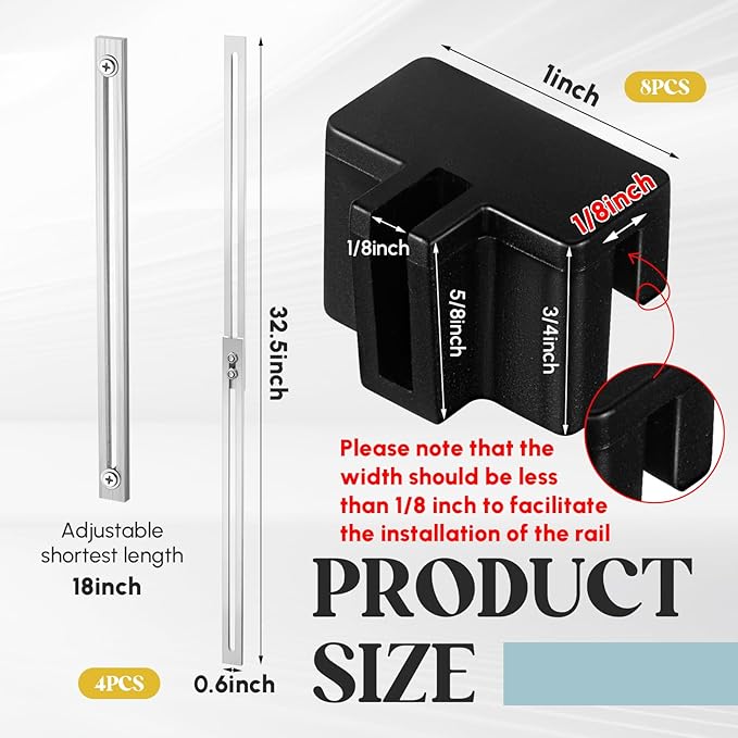 12 Pcs Metal Adjustable File Cabinet Rails Set Include 8 Hanging File Rail Clips 4 Cabinet Dividers Bars Suitable for Cabinets with Drawer Thickness Less Than 1/8 Inch(Silver,18-32.5 Inch)