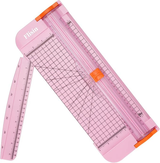 Paper Cutter,Portable Paper Slicer,12 Inch Paper Trimmer Scrapbooking Tool with Automatic Security Safeguard and Side Ruler for Craft Paper,A4 Paper,Coupon, Label and Cardstock (Pink)
