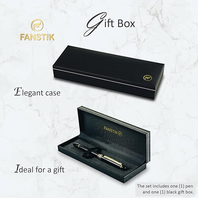 Customized RollerBall pen with name (MADE IN USA), stainless steel, black and gold, luxury engraved pen personalized for men and for women. (RollerBall Black-Gold)