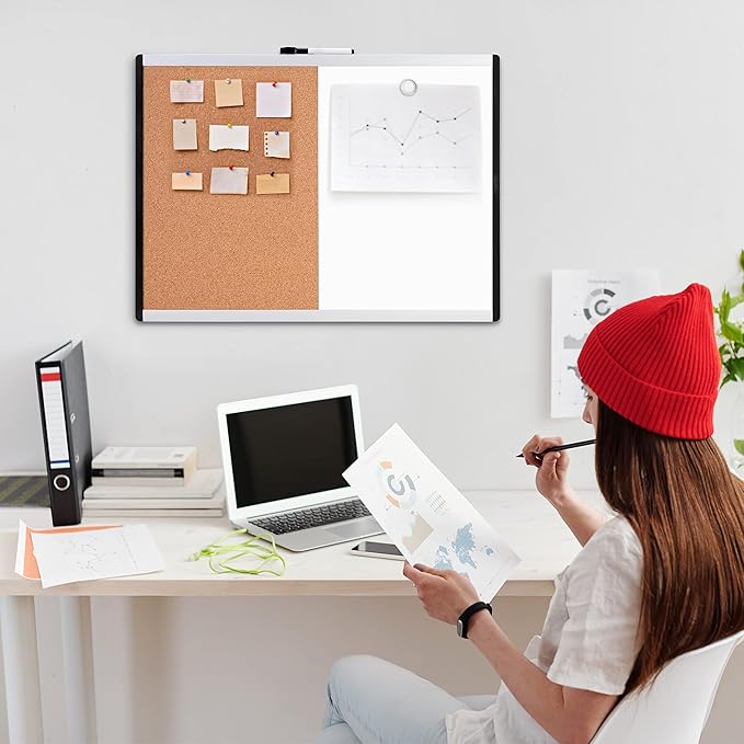 Amazon Basics Combo Magnetic Whiteboard&Cork Board for Home,Office and Classroom, Plastic/Aluminum Frame, White,Yellow, 17" x 23"