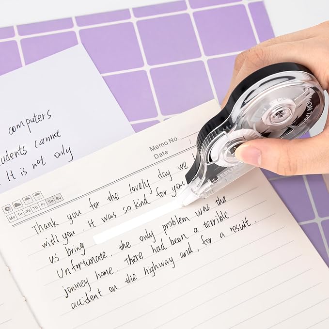 12 Pcs Correction Tape, 39.37 Ft White Wrong Out Tear-Resistant Bulk, Instant Corrections Easy to Use Applicator for School, Office, Note Taking, Journal (Tape Width 0.2 in，Clear)
