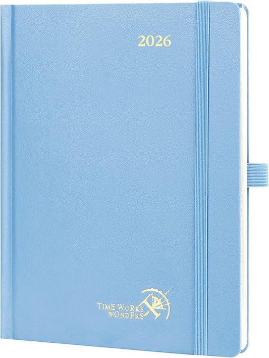 POPRUN 2026 Planner (Medium Size 8.5''x 6.5'' Hardcover) - Daily Weekly and Monthly Calendar Agenda 2026 Appointment Book with Hourly Time Slots, Monthly Tabs, 100 GSM - Haze Blue