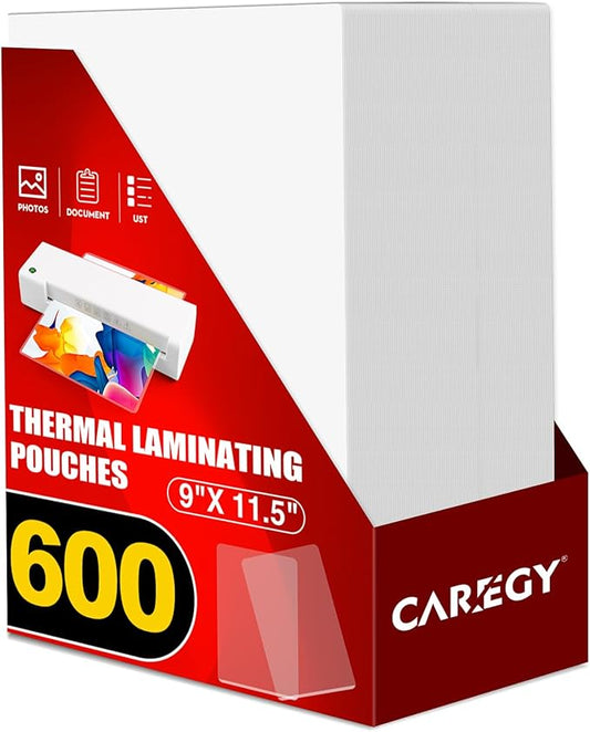 CAREGY 600 Pack Laminating Sheets,Holds 8.5 x 11 Inch Sheets,Thermal Laminating Pouches, 3 Mil, 9 x 11.5 Inches Lamination Sheet Paper for Laminator, Round Corner Letter Size