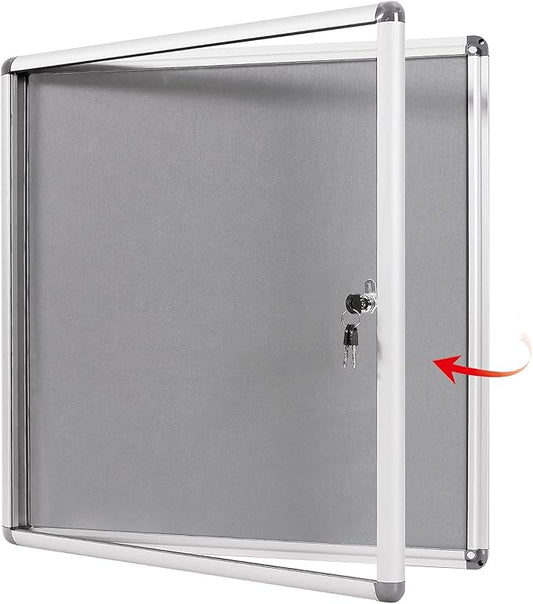 SWANCROWN Enclosed Bulletin Pin Fabric Boards Tamperproof Notice Case for Message Memo Photo,Grey,28x26inch (6xA4)