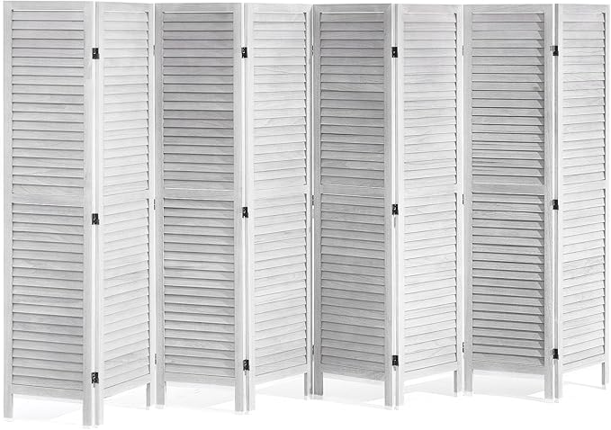 VEVOR Wood Room Divider, 8 Panel Wood Folding Privacy Screen, 66.9 Inches Tall Indoor Louvered Wooden Partition, Portable Decoration Screen, for Room Separation, Home, Office, Restaurant & Bedroom