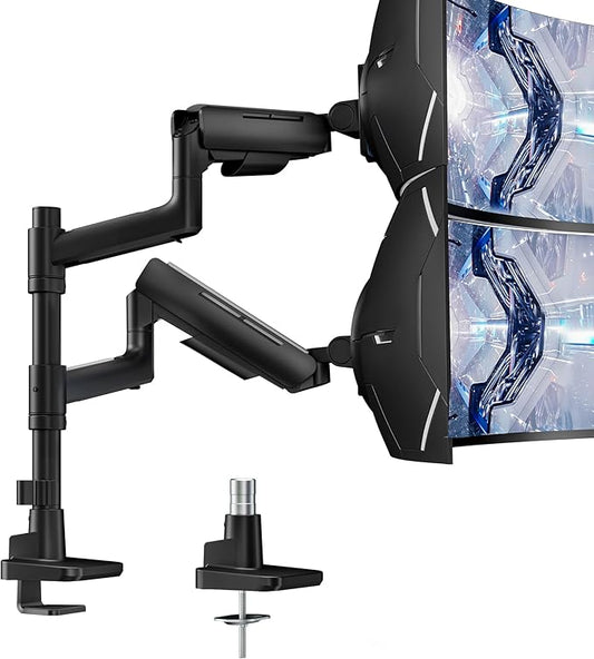 Vertical Dual Monitor Mount for 17-49 Inch Ultrawide Heavy Duty Curved Screen Stacking, Computer Monitor Arm Desk Mount, Gas Spring Adjustable Vesa Stand, Black
