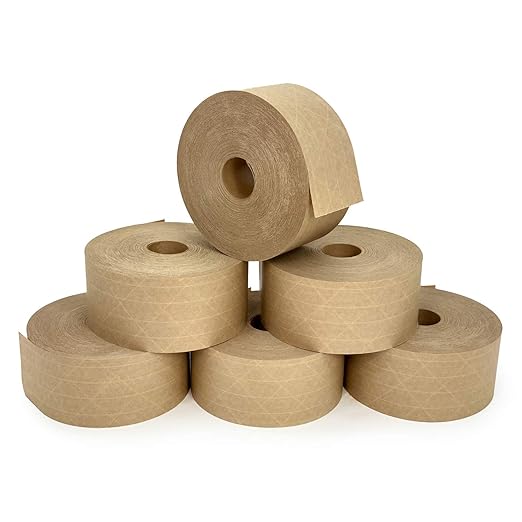 IDL Packaging 2.83" x 450 feet Reinforced Water-Activated Kraft Gummed Tape 30lb Thickness (Pack of 6) - Secure Paper Packing Tape for Secure Carton Sealing - Heavy-Duty for All Conditions, Brown