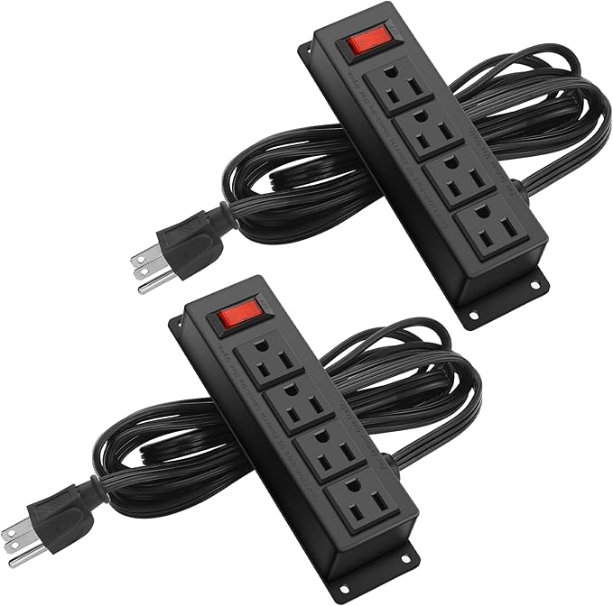 2Pack Wall Mount Power Outlet Strip, 4 Outlet Mountable Power Strip with Switch, Under Desk Power Strip Connect with 6ft Cord Mount Under Desk, Workbench, Nightstand, Dresser, Table.(Black)