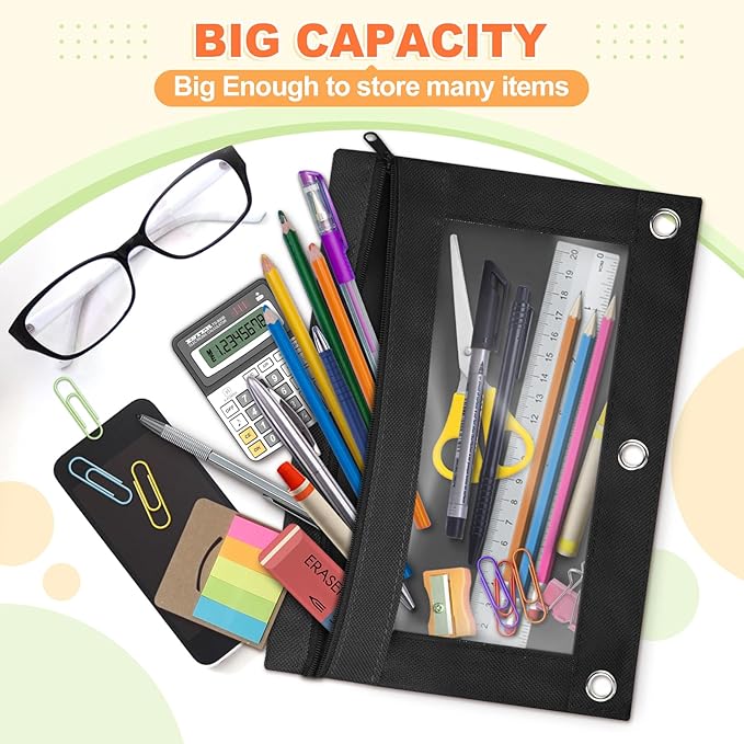 Shemira Pencil Pouch for 3 Ring Binder, 72 Pack Black Pencil Pouches Bulk, Pencil Pouch with Smooth Zipper, Zipper Pencil Pouches, 3 Ring Binder Pencil Pouch‘es, Clear Window Pencil Case Pouch
