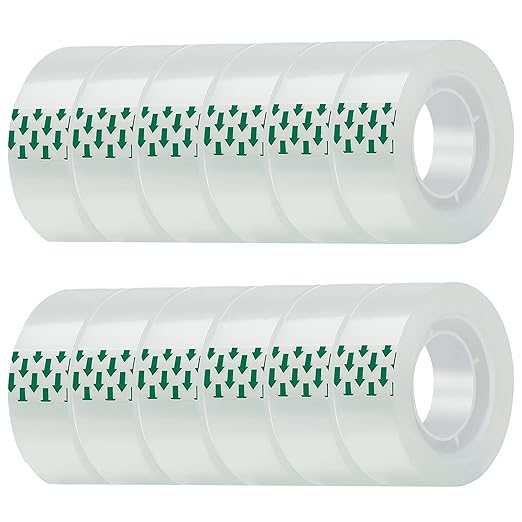 12 Rolls Clear Tape, Transparent Tape Refills, Gift Wrap Tape 3/4 * 1000 inch for Gift Wrapping for Office, Home, School