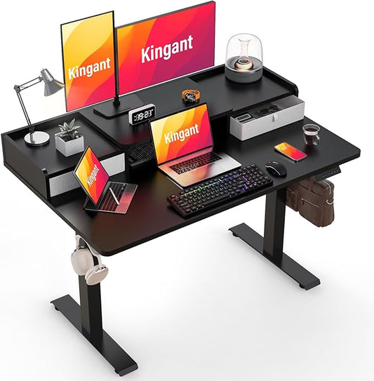 Standing Desk with Drawers,Thickened Table Legs Sit Stand Desk Electric for Home Office & Gaming,Ergonomic Stand Up Desk Cable Management Tray(Classic Black) (Classic Black, 48″ x 30″)