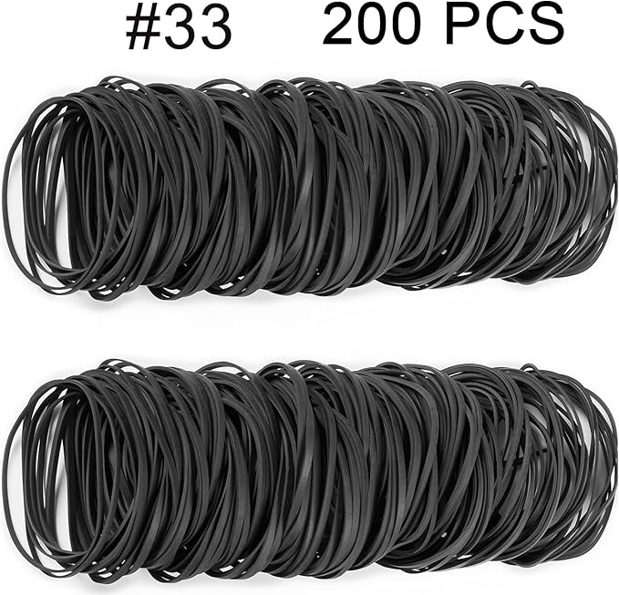AMUU Black Tactical Rubber Bands Size 33 - 200 Pieces for Office Supply, Home, Money, File Folders - Strong Elastic Bands