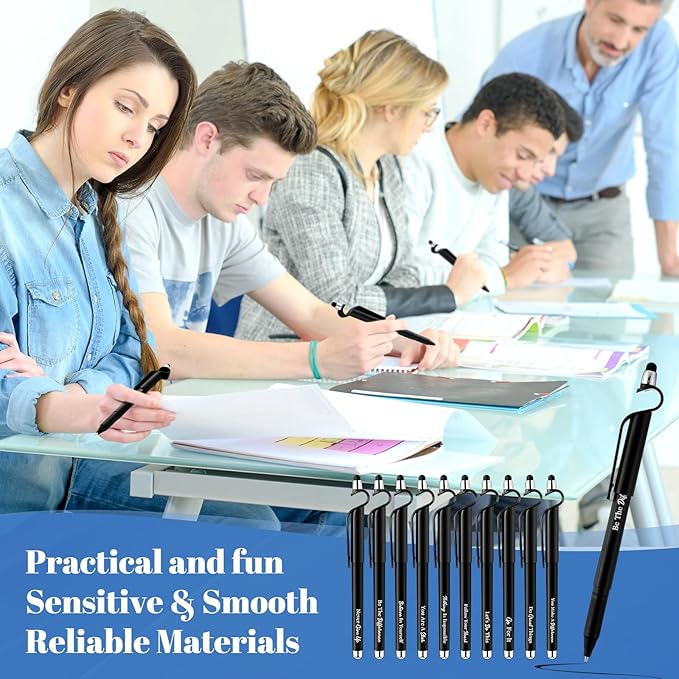 100 Pcs Inspirational Pens Bulk Black Motivational Ballpoint Pen with Writing Touch Screen and Mobile Phone Stand 3-in-1 for Office School Supplies Inspirational Gifts