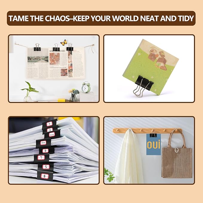 Binder Clips, Qimailer Medium Clips,36 Pcs 1.25 Inch,Black Metal Binder Clips and Paper Clips for Office, Home, School