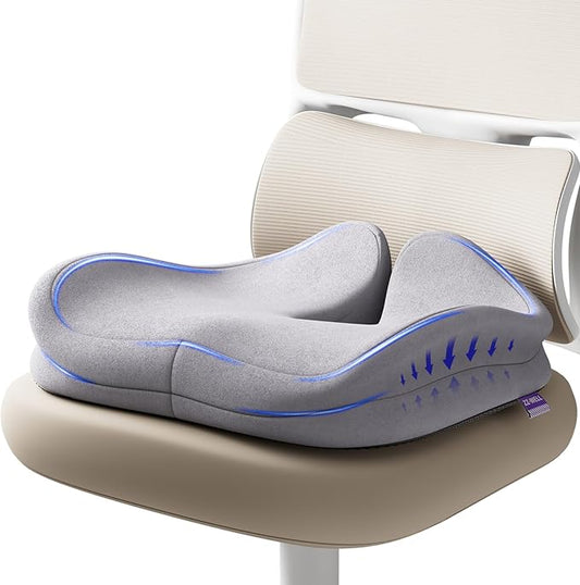 Seat Cushions for Office Chairs - Patented Extra Large Seat Cushion 21.2" W x 16.5" L - Memory Foam Seat Cushion for Tailbone Pain Relief, Sitting Pressure Relief (Light Grey)