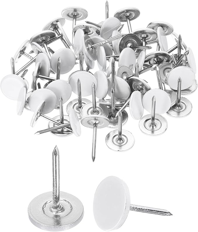 uxcell 150Pcs Upholstery Tacks, 11mmx17mm Flat Head Thumb Tack Decorative Furniture Nails Push Pins for Furniture Sofa Headboards, White