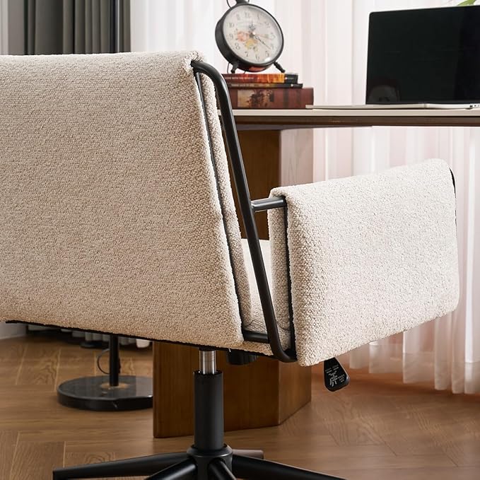 Kidol & Shellder Office Desk Chair Set of 2 with Arm, Swivel Adjustable Height with Wheels Comfortable Wide Seat for Home Office, Bedroom, Makeup Room, Beige