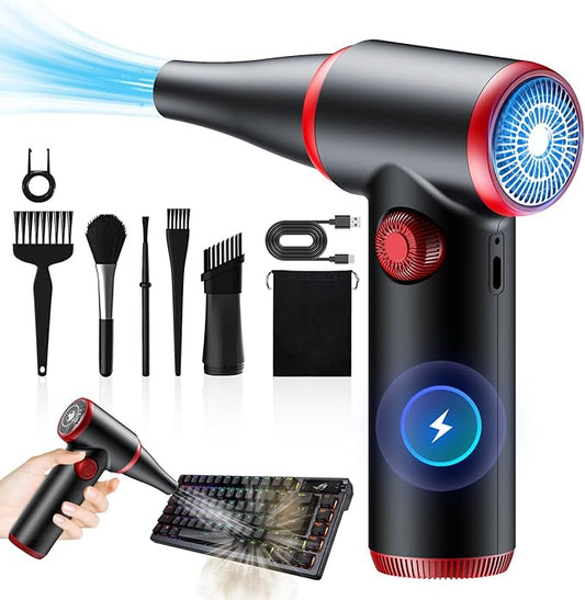 ATEngeus Compressed Air Duster, Stepless Speed Electric Air Duster, 100500RPM Cordless Air Duster with LED Light, Rechargeable Air Blower Replaces Canned Air, Keyboard Cleaner for Laptop, PC