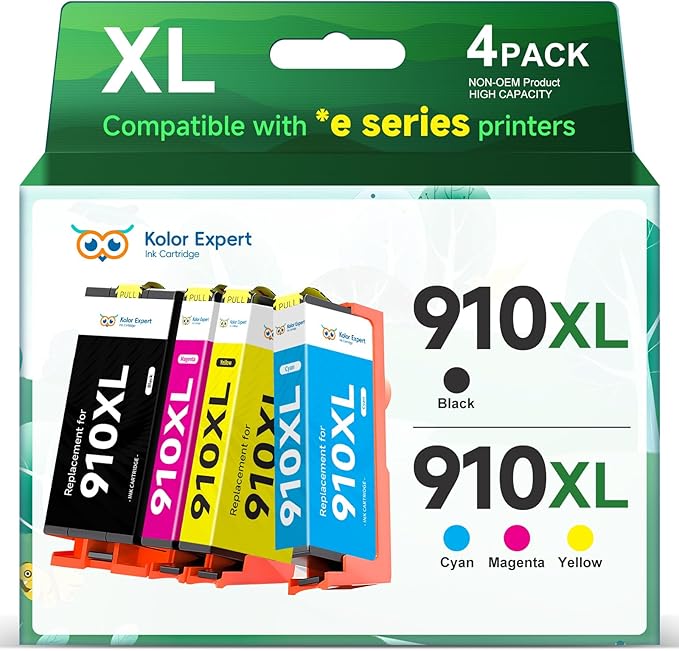 910XL Ink Cartridges Combo Pack Replacement for HP 910XL Ink Work with HP OfficeJet Pro 8025e 8022e 8015e 8028e 8035e 8020 8022 8025 8035 Printer (Black, Cyan, Magenta, Yellow)