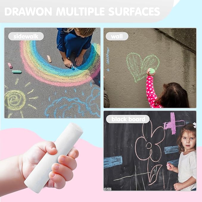 50 Pack White Chalk, Washable Sidewalk Chalks for Kids Non-Toxic Jumbo Chalk for Outdoor Art Play, Colored Chalk for Painting on Chalkboard, Blackboard and Playground(White)