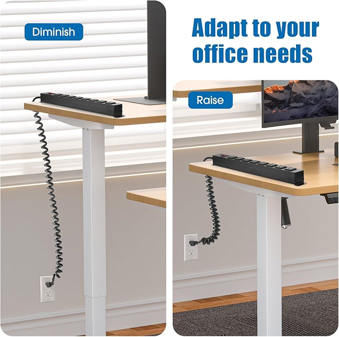 2Pack 8 Outlet Metal Wall Mount Power Strip, Mountable Outlet with Switch, Heavy Duty Wide Spaced Surge Protector, 10 FT SJT 14AWG Black Spring Cord.