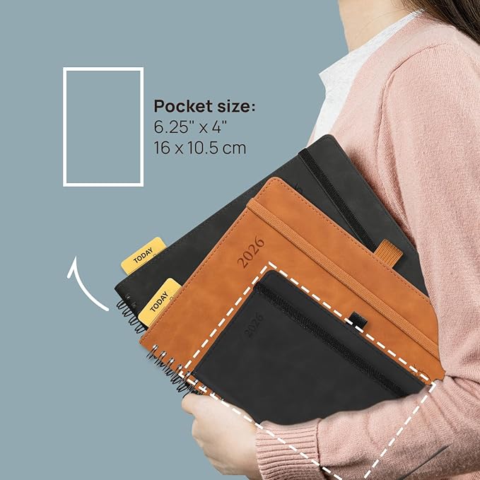 POPRUN Weekly Planner 2026 Pocket Size Calendar (4" x 6.25") 12 Months Notebook with Horizontal Layout, Leather Soft Cover, Inner Pocket, 100GSM Thick Paper, Pen Holder - Lilac