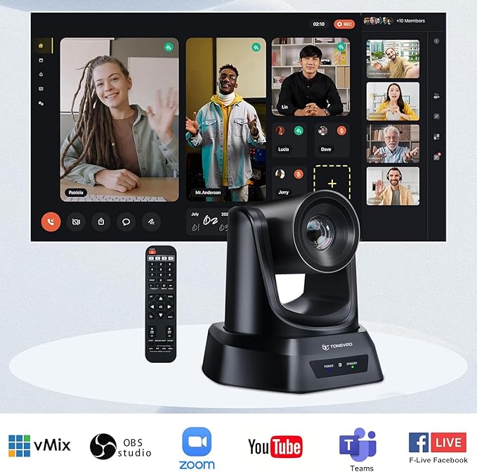 5.8GHz Wireless Conference Room Camera System | 3X 60fps PTZ Camera with Bluetooth Microphone, 50ft Range, Compatible with Zoom, OBS - Easy Setup for Worship and Online Meetings