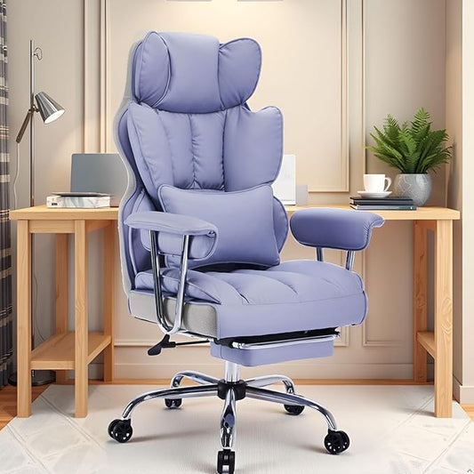 Efomao Big and Tall Office Chair 400LBS, Heavy Duty Executive Office Chair with Foot Rest, Home Office Desk Chairs, Purple Big Tall Computer Chairs