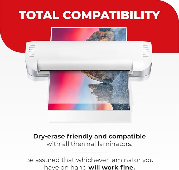 5MIL Thermal Laminating Sheets (150 Count) Letter, Photo, Card, Notecard, ID Badge and Business Card Sizes, Laminating Pouches Compatible with Laminators, Crystal Clear Laminated Finish