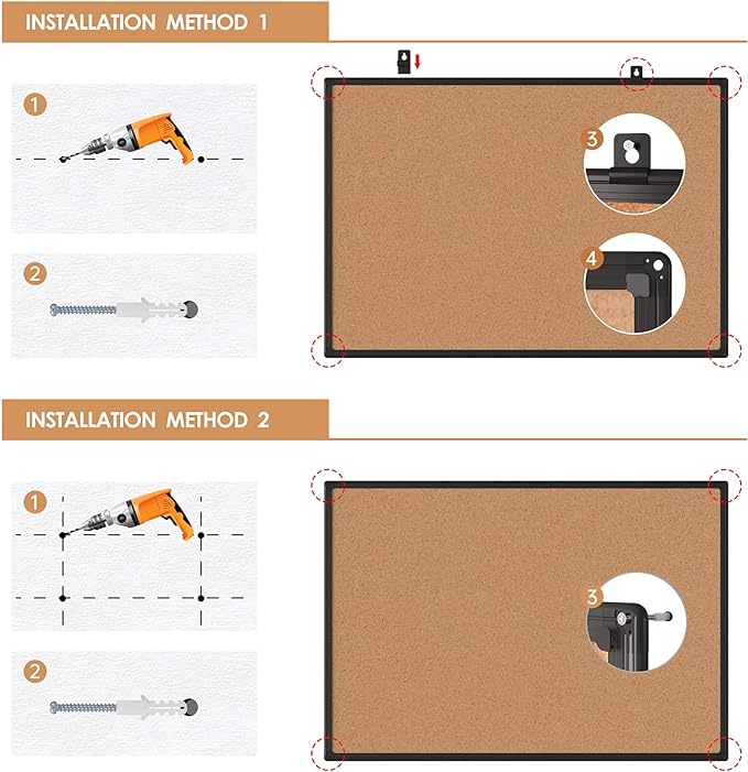 Board2by 2-Pack Cork Board Bulletin Board 48 x 36, Black Aluminium Framed 4x3 Corkboard, Office Board for Wall Cork, Large Wall Mounted Notice Pin Board with 18 Push Pins for School, Home & Office