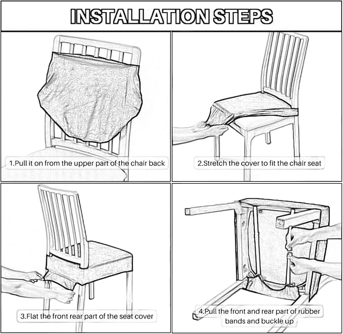CWK Waterproof PU Leather Dining Chair Covers Set of 6-Stretchable Chair Seat Slipcovers, Removable & Washable Protector for Dining Room,Home,Office,Wedding,Rear Covers (PU-Silver)