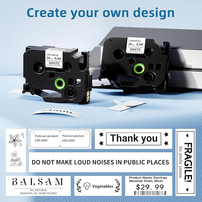 Airmall TZe-251 Compatible with Brother Label Maker Tape 24mm .94 White Replacement for Brother P-Touch Label Tape TZe251 TZ-251 Black on White 1 Inch for PT D610BT D600 700 P710BT PTP750W, 4-Pack