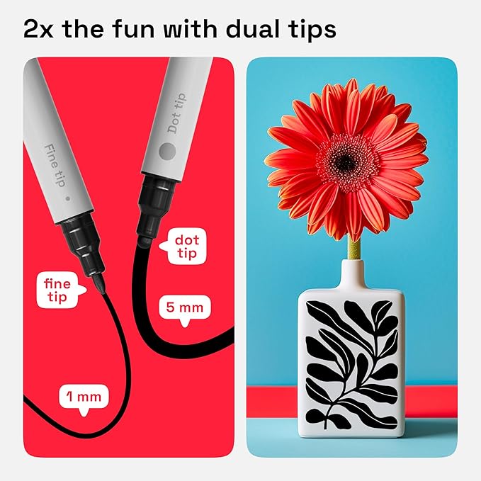 ARTISTRO 2 Black&White Dual-Tip Acrylic Paint Pens - Multisurface Markers for Fabric, Plastic, & More, 5mm Dot + 1mm Fine Tips