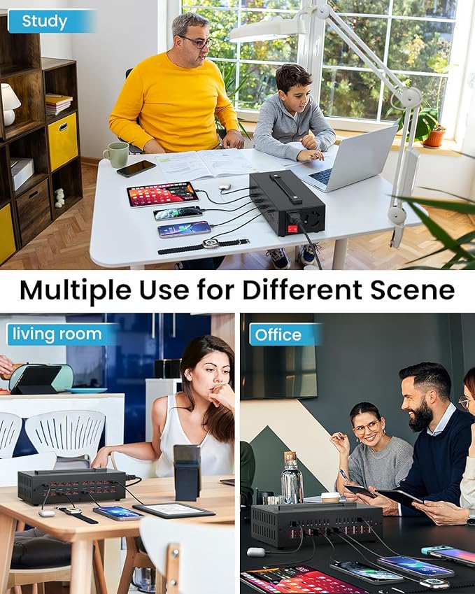 250W USB~c Charging Station, 30 Port (20 USB A & 10 USB~C Port) USB Charger Block, Fast Charging Station for Multiple Devices, Desktop Charger Compatible for iPhone, iPad, Tablets