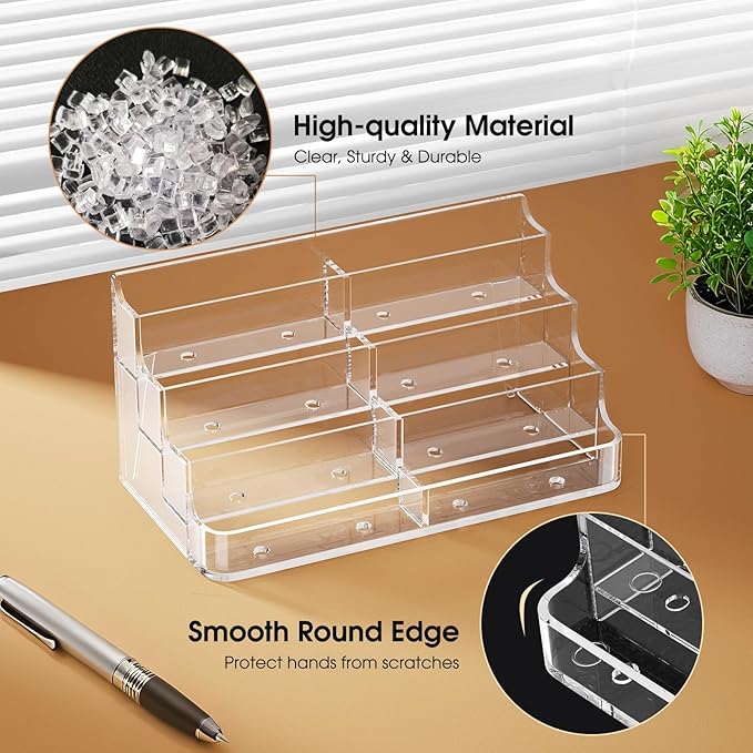 MaxGear Acrylic Business Card Holder for Desk Multiple Business Card Holders, Premium Cards Stand, Clear Plastic Cards Display Holder with 4 Tier for Exhibition, Home and Office, 8 Pocket, 4 Pack