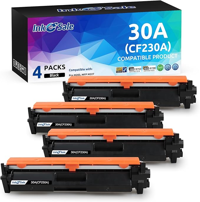INK E-SALE Compatible 30A Toner Cartridge Replacement for HP 30A CF230A for use with HP Pro M203 M227 Series MFP M227fdn M227fdw M227sdn M203d M203dn M203dw Printer 4-Pack New Version
