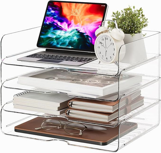 Large Capacity Desk Organizer, 4 Tier Paper Organizer, File Organizer for Desk, Stackable Paper Tray for Office, Home and School