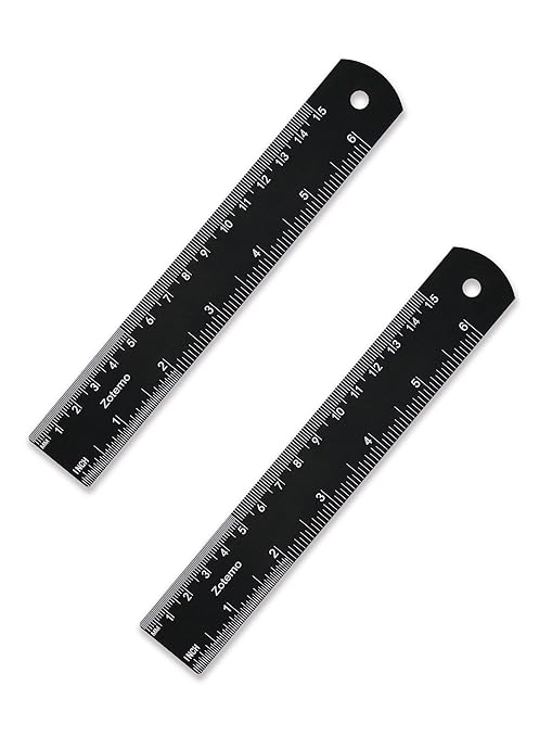 6 Inch Metal Ruler Set - Dual Scale Metric & Imperial,150 mm Straight Edge Rule, Laser Engraved, Edge-to-Edge Measuring for School, Geometry, Crafting & Gifts (2-Pack)