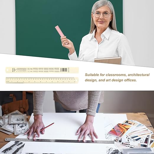 HARFINGTON 2pcs Metal Straight Ruler 30cm Metric SAE Aluminum Alloy Measuring Rulers Scale Tool with Hole for Measure Study Reading Classroom Office, White