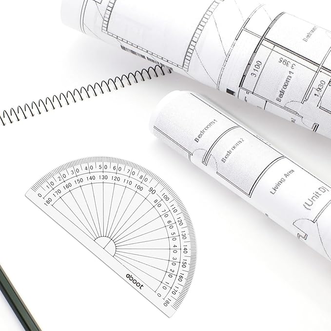 EBOOT 100 Pcs Math Protractors Plastic Protractor 180 Degrees, 4 Inches (Clear)