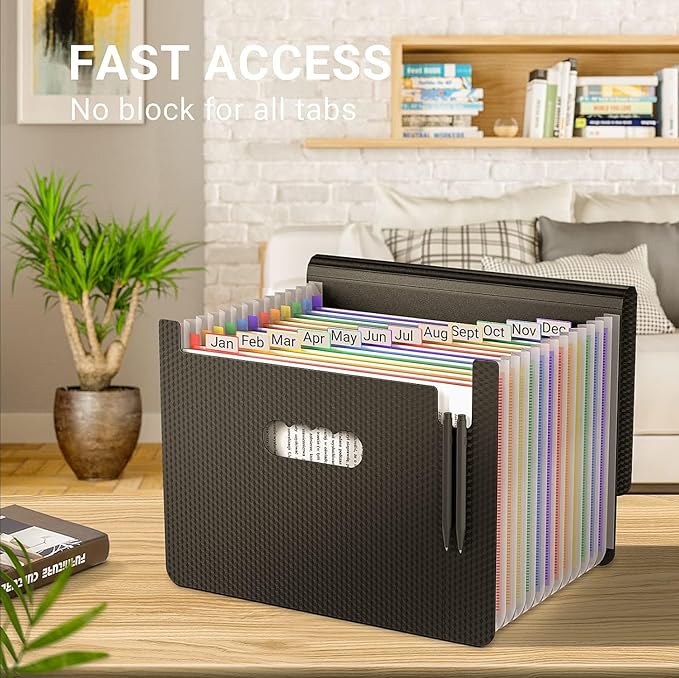 Accordion File Organizer,Expanding File Folders with Handle,13 Pockets Expandable Filing Folders,Tabs Included in Filing Box,Adjustable Strap,Bill Documents Organizer,A4/Letter Size,Diamond
