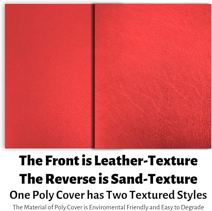Binditek 50 Pack 16 Mil Leather Textured Polycovers - Binding Presentation Covers for Business Reports and Proposals 8-1/2 x 11 Inches, Red Color, for Students and Coworkers