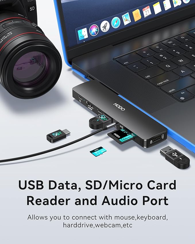 USB C Adapter Hub for MacBook Pro Air 2025-2018, Mac Adapter Multiport for MacBook 13" 15" 16", Mac Accessories Hub 8 in 2 with HDMI Thunderbolt 3 USB-C USB 3.0 2.0 SD/TF Card Reader, Black