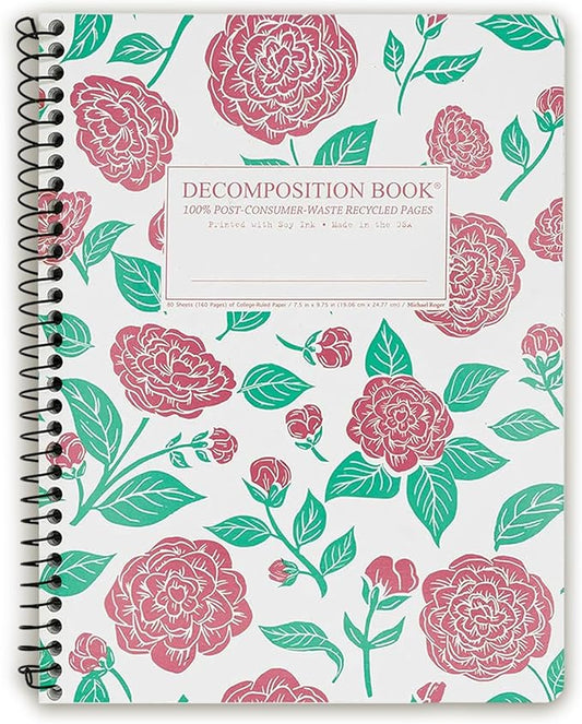 Decomposition Camellias College Ruled Spiral Notebooks – 9.75 x 7.5 Journal with 160 Lined Pages – Cute Notebooks for School Supplies, Home & Office – 100% Recycled Paper – Made in USA