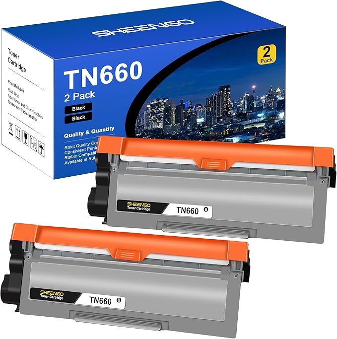 SHEENGO Compatible Toner Cartridge Replacement for Brother TN660 (Black 2 Pack)