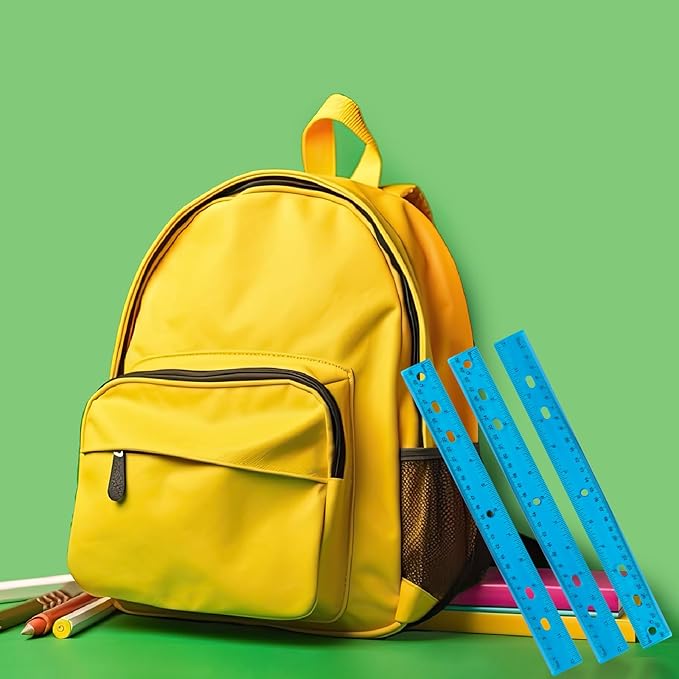 28 Pack Plastic Ruler 12 Inch Transparent Rulers - Metric Bulk for Kids School Office Classroom, Blue