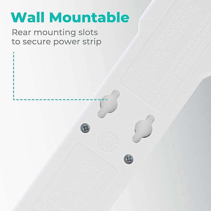 KMC 6-Outlet Surge Protector Power Strip 2-Pack, Overload Protection, 4-Foot Cord, 900 Joule - White